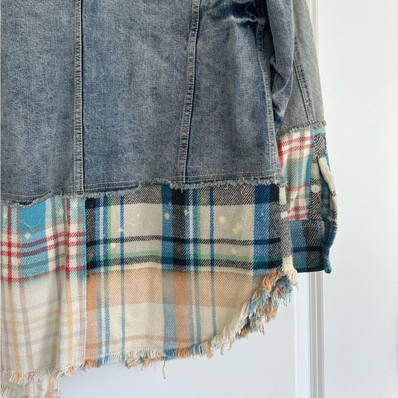 Free People Sirius Cotton Plaid-Contrast Denim Jacket - Picture 7 of 8